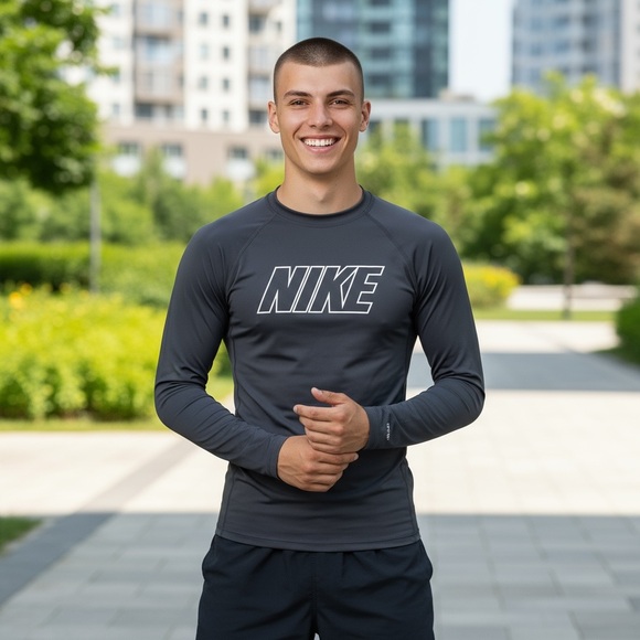 Nike Men's Black Long Sleeve Rash Guard - Picture 1 of 9